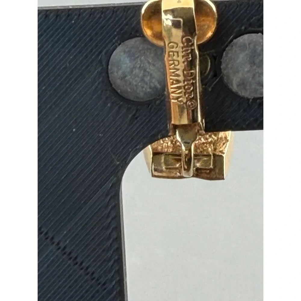 Vintage Christian Dior Germany Earrings Rhinestone Half Hoop Clip Gold Tone 5/8